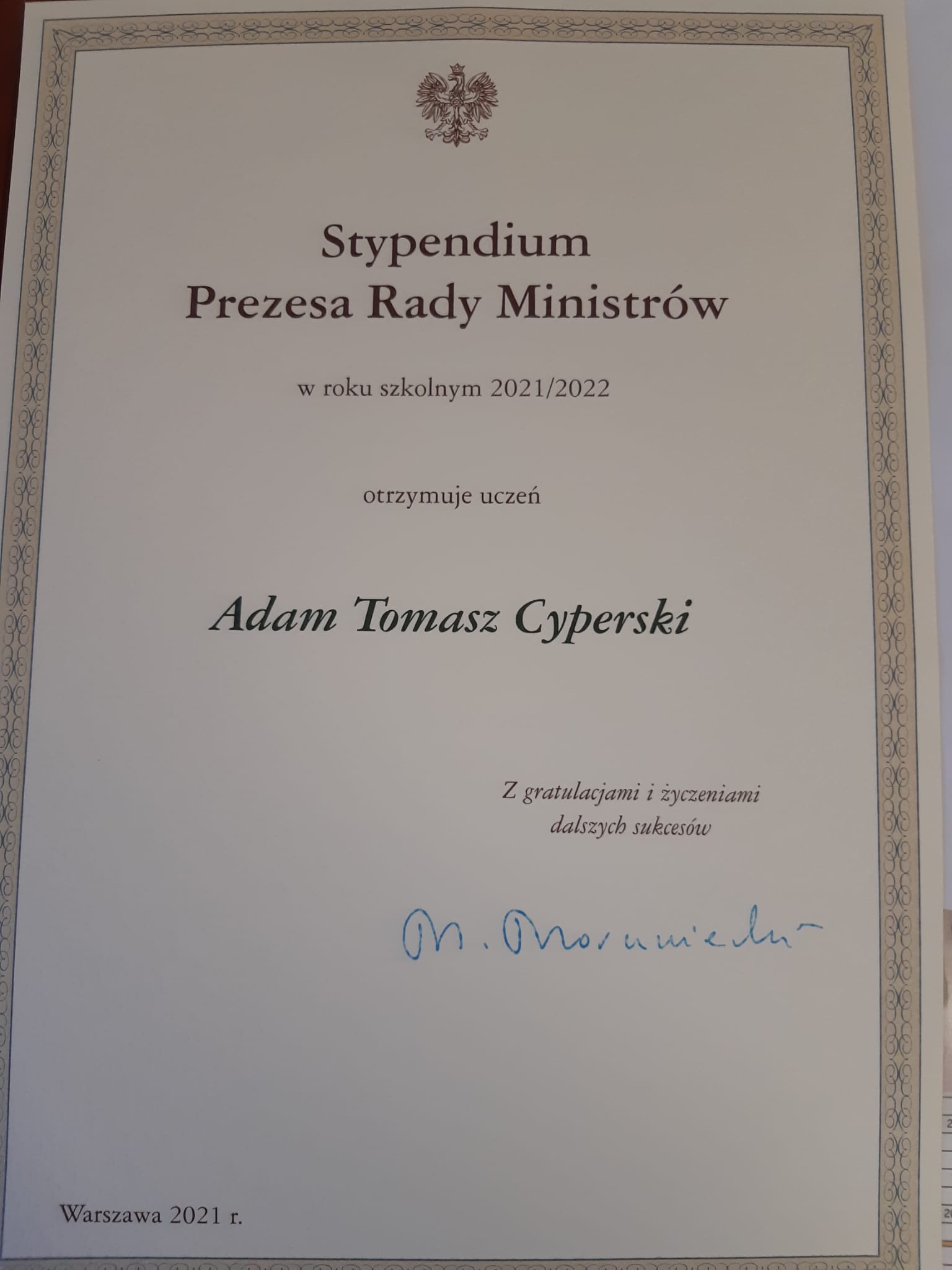 Stypendium Prezesa Rady Ministrów- Adam Cyperski